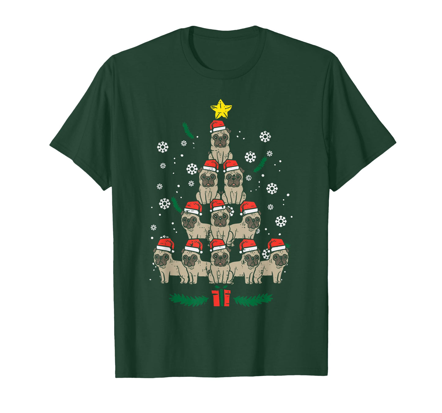 Pug Christmas Tree Dog Xmas Men Women Kids T-Shirt
