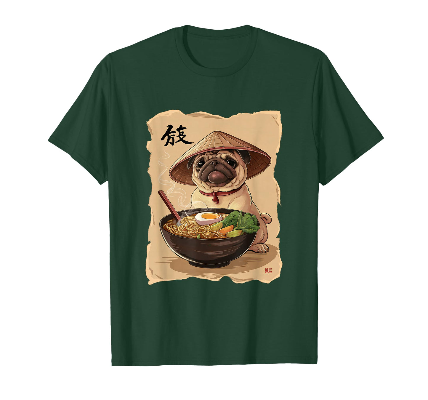 Men Woman Kawaii Eating Ramen Japanese Pug T-Shirt
