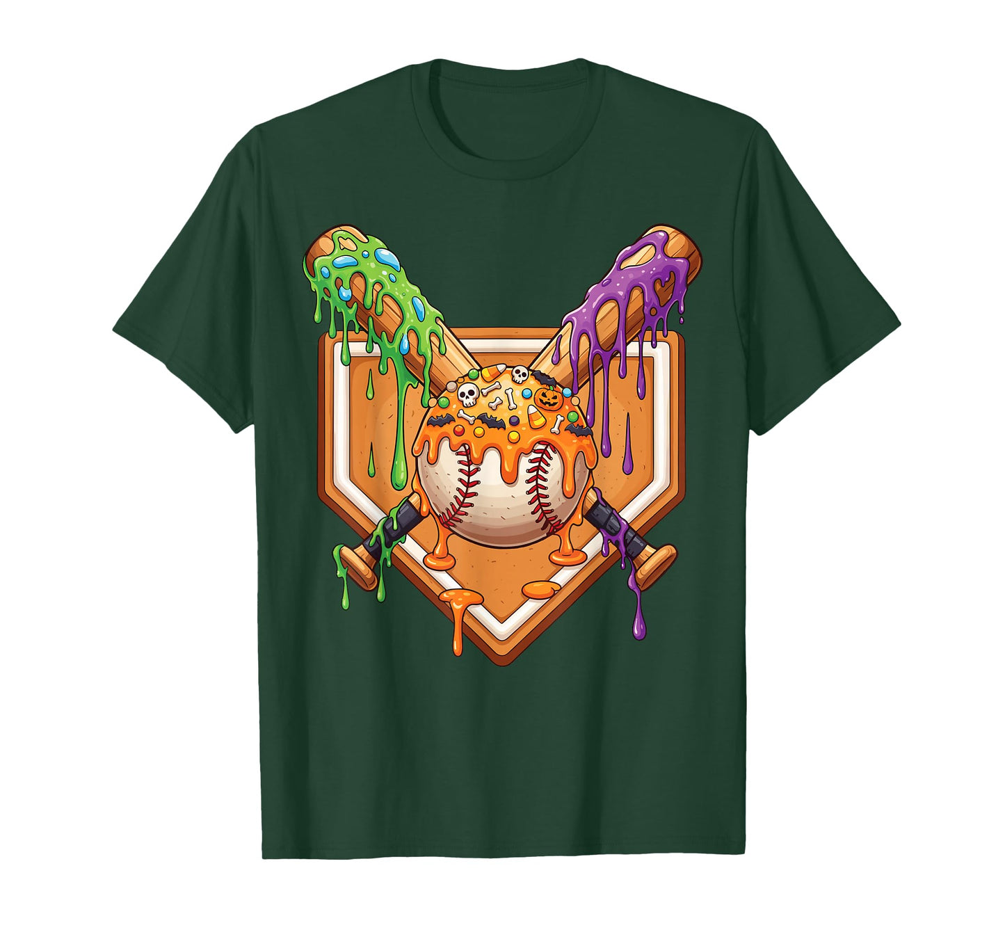 Baseball Drip For Boys Ice Cream Drip Halloween Baseball T-Shirt