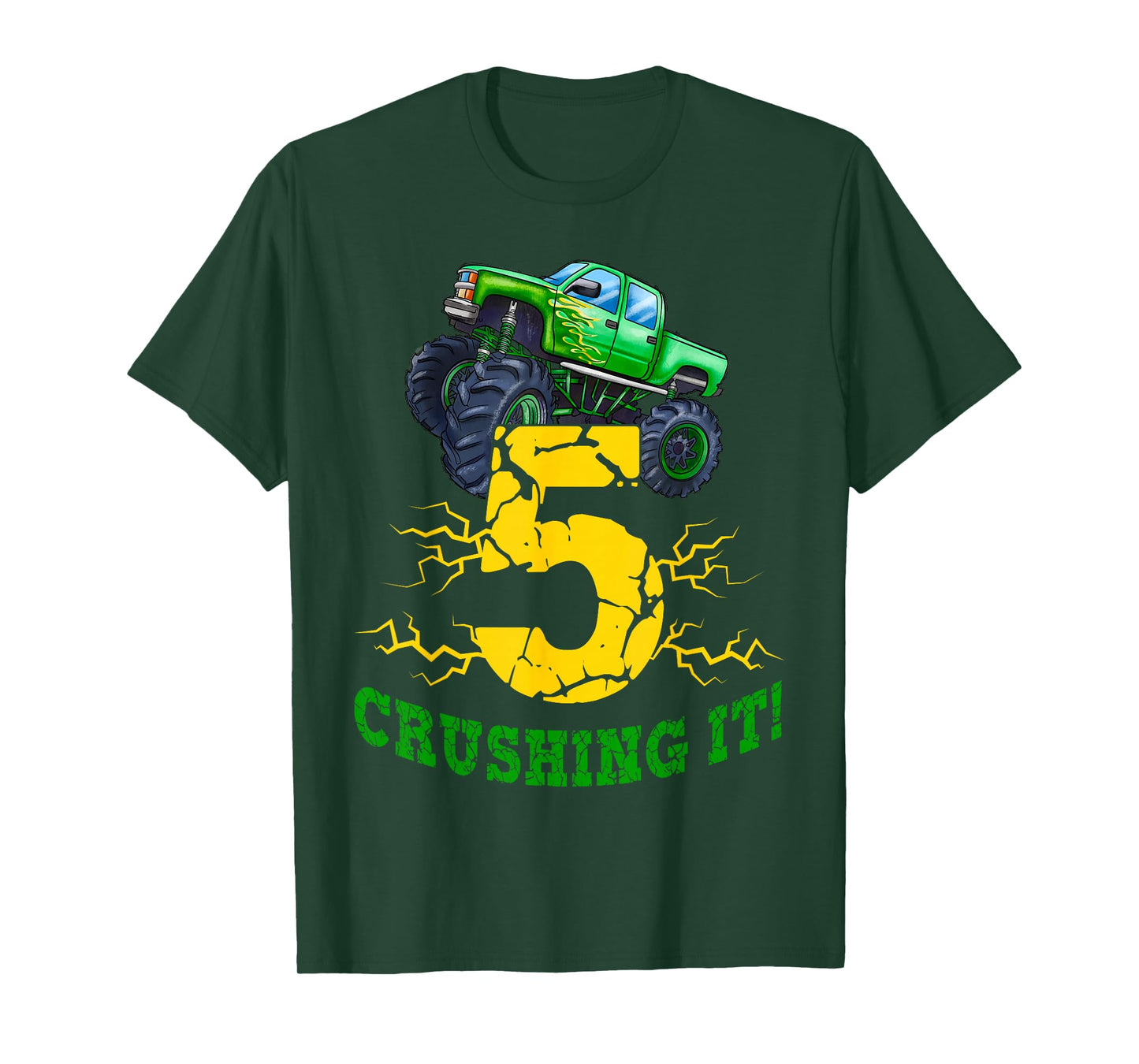 5 Years Old Boys Crushing It Monster Truck 5th Birthday Boy T-Shirt