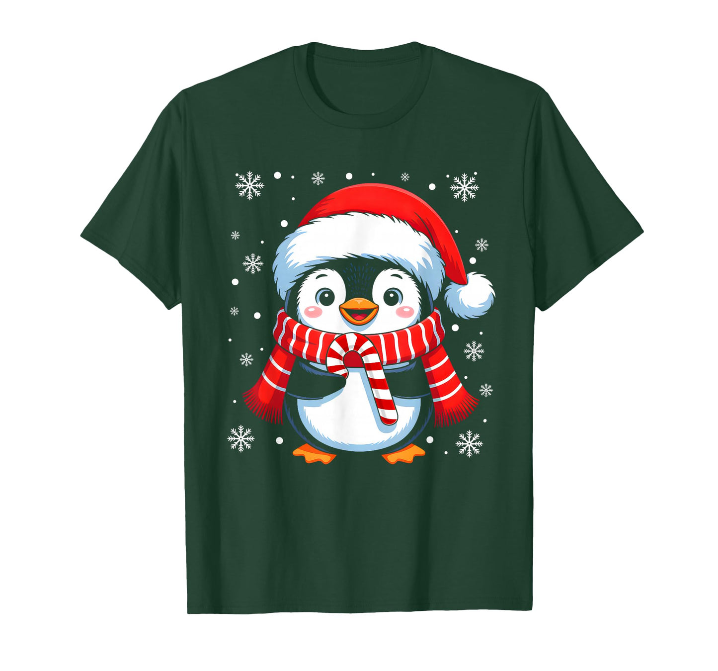 Cute Penguin Candy Cane Christmas Santa Hat Xmas Pajamas T-Shirt