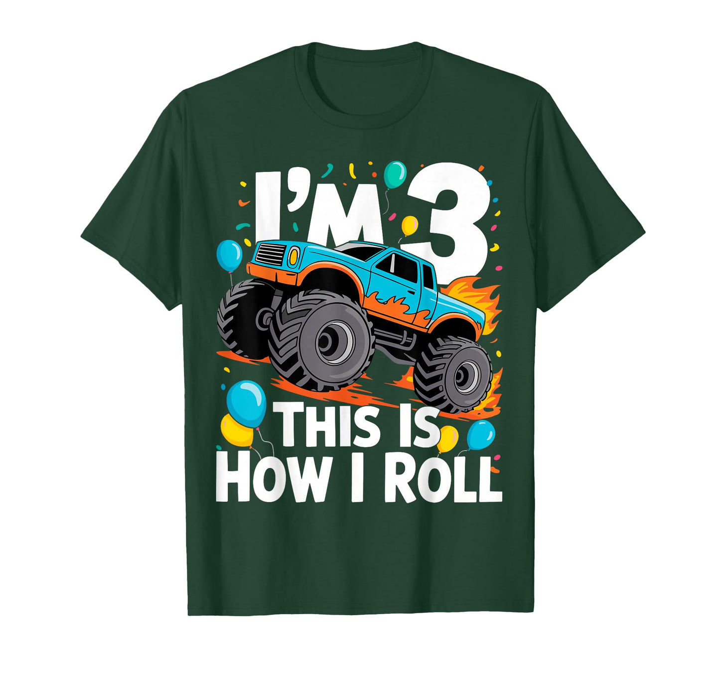 3 Year Old Monster Truck 3rd Birthday Boy Monster Truck T-Shirt