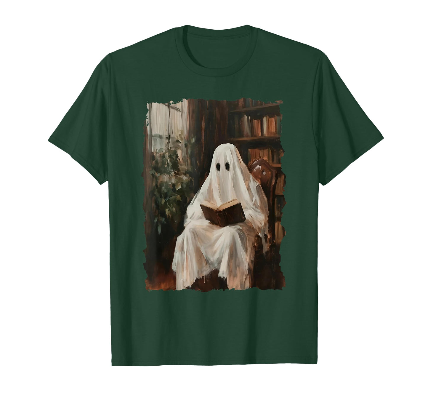 Ghost Library Halloween Book Reading Books Lover Teacher T-Shirt