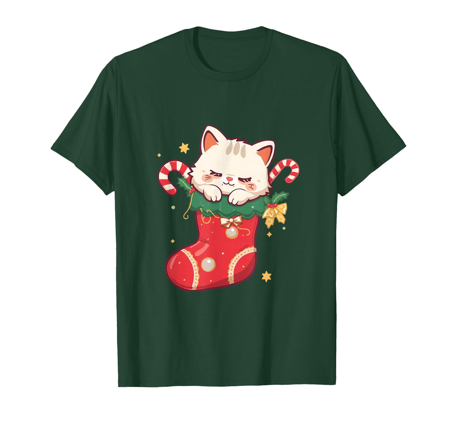 Cute Cat in Christmas Stocking Kawaii Anime Xmas Gift T-Shirt