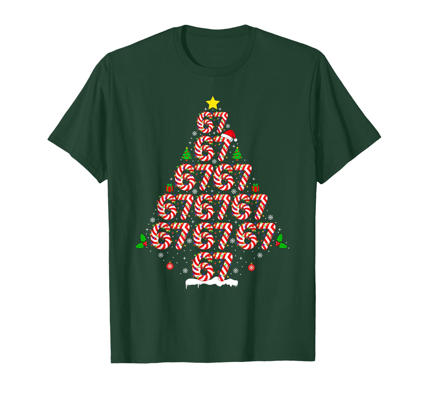 67 Matching Six Seven 6 7 Meme Candy Cane Christmas Tree T-Shirt