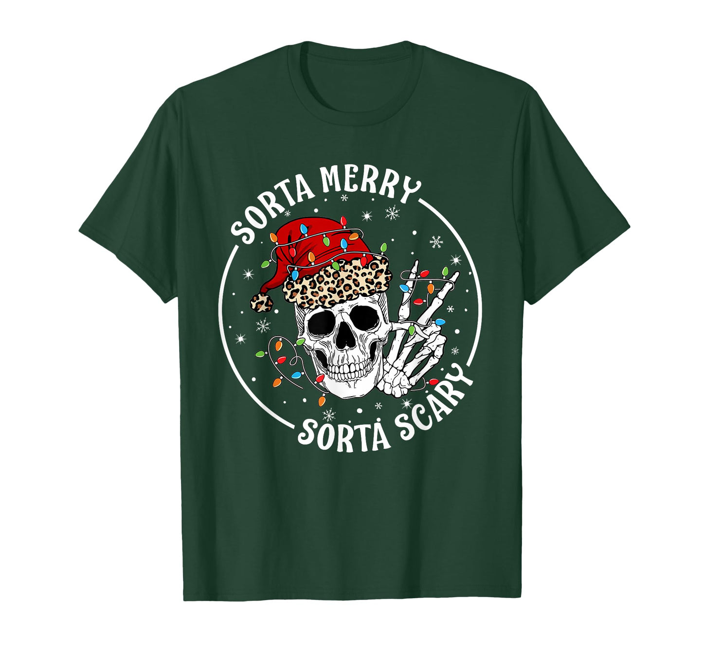 Funny Christmas Sorta Merry Sorta Scary Skeleton Peace Hand T-Shirt