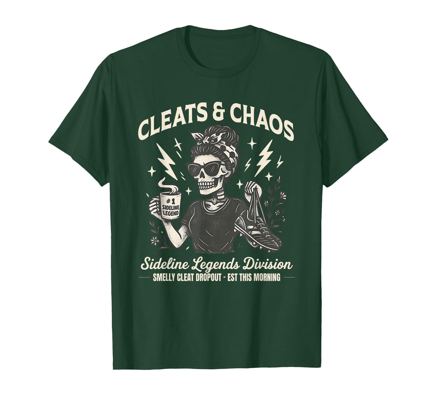 Cleats & Chaos Skeleton Soccer Mom, Funny Sideline Legends T-Shirt
