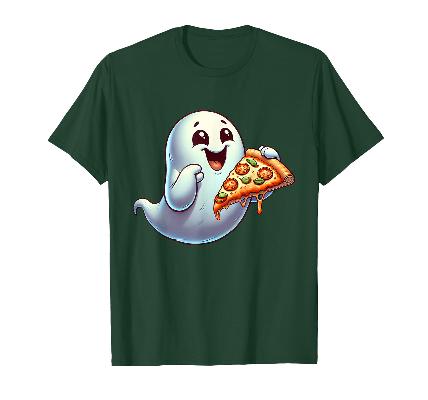 Ghost Eating Pizza Halloween Men Women Kids T-Shirt