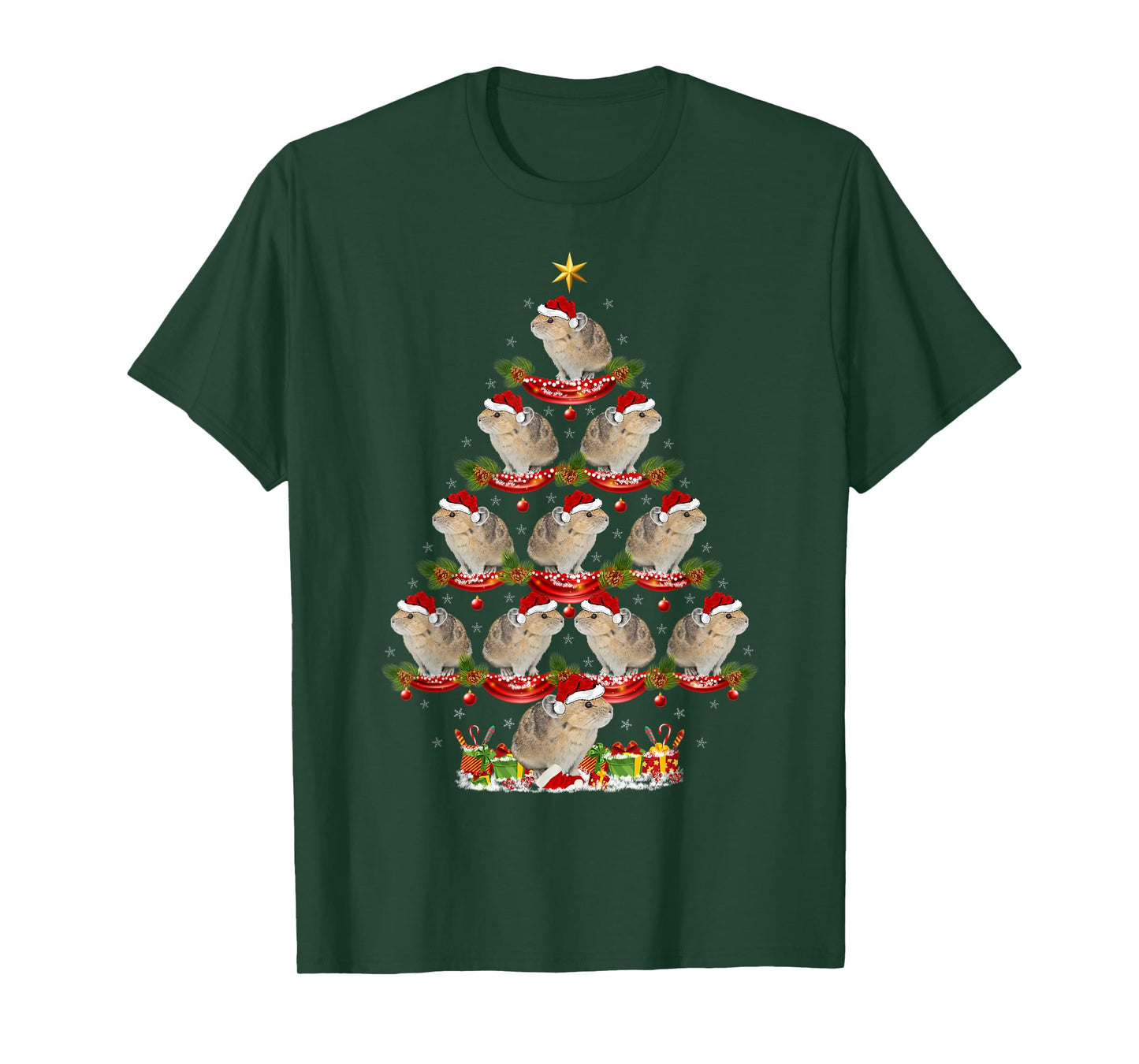 Pika Lover Xmas Holiday Santa Pika Christmas Tree T-Shirt