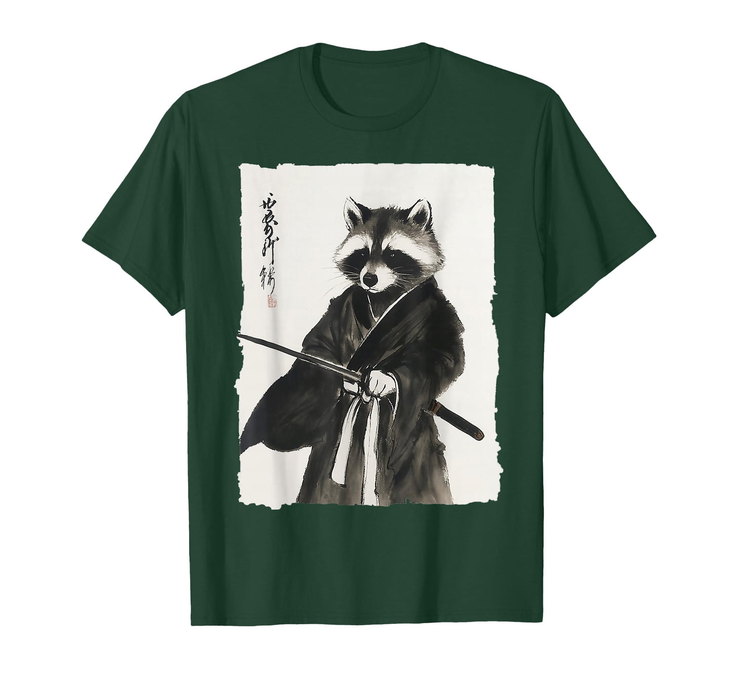Raccoon Samurai Janpanese Vintage Warrior Art Anime Graphic T-Shirt