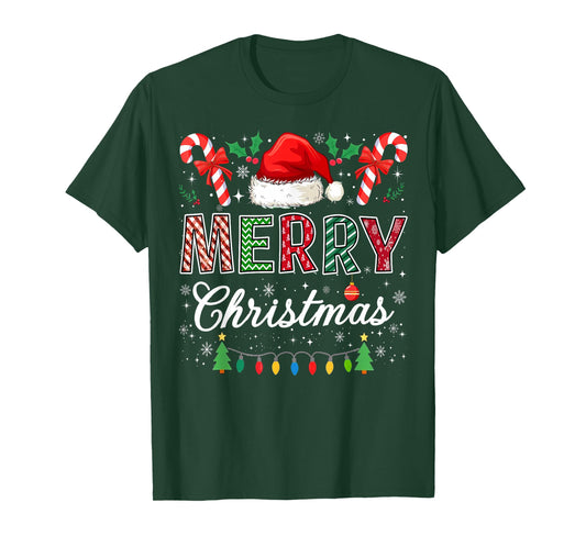 Merry Christmas Xmas Lights Matching Family Men Women Kids T-Shirt