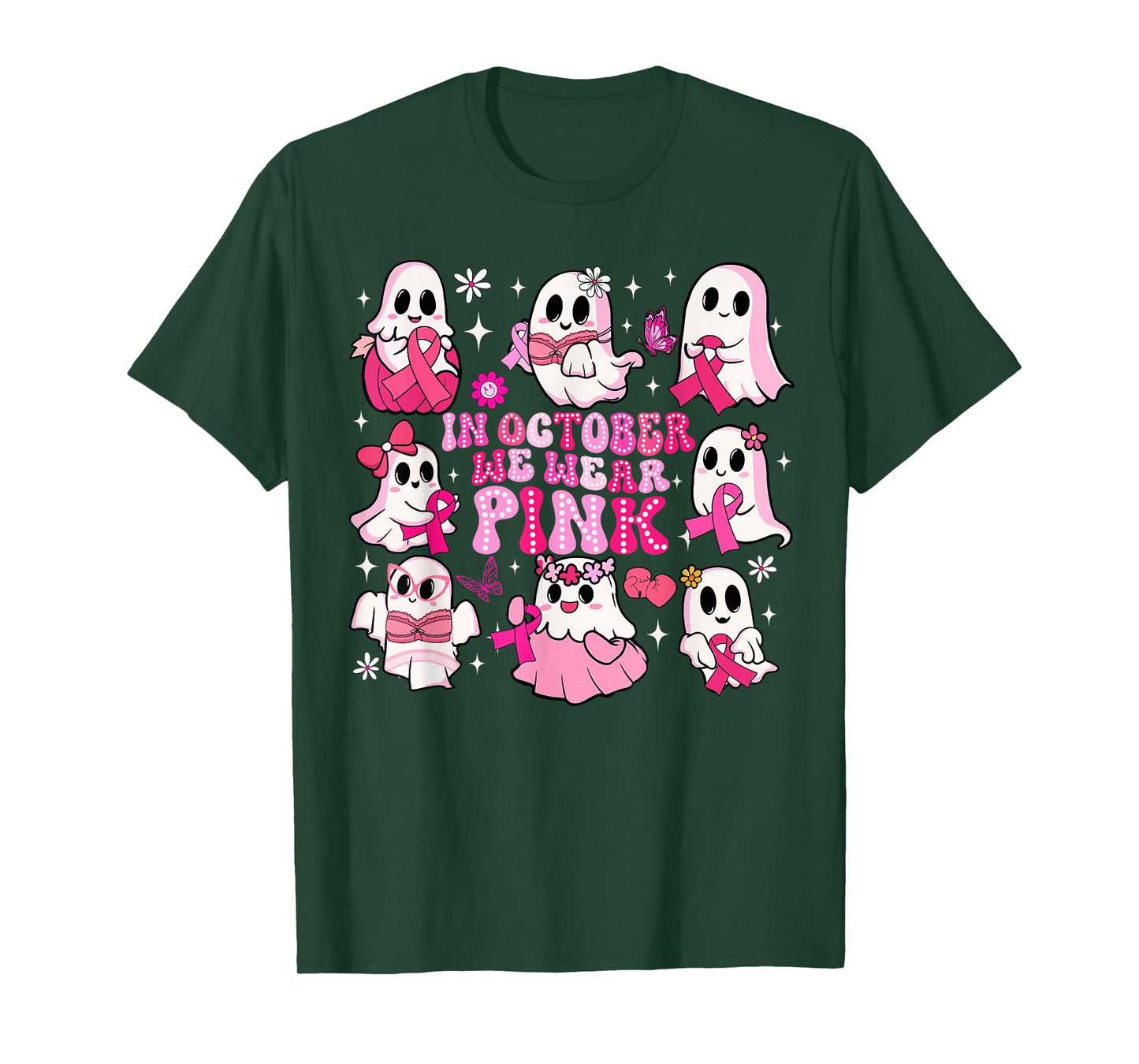 In October We Wear Pink Funny Ghost Breast Cancer Awareness T-Shirt