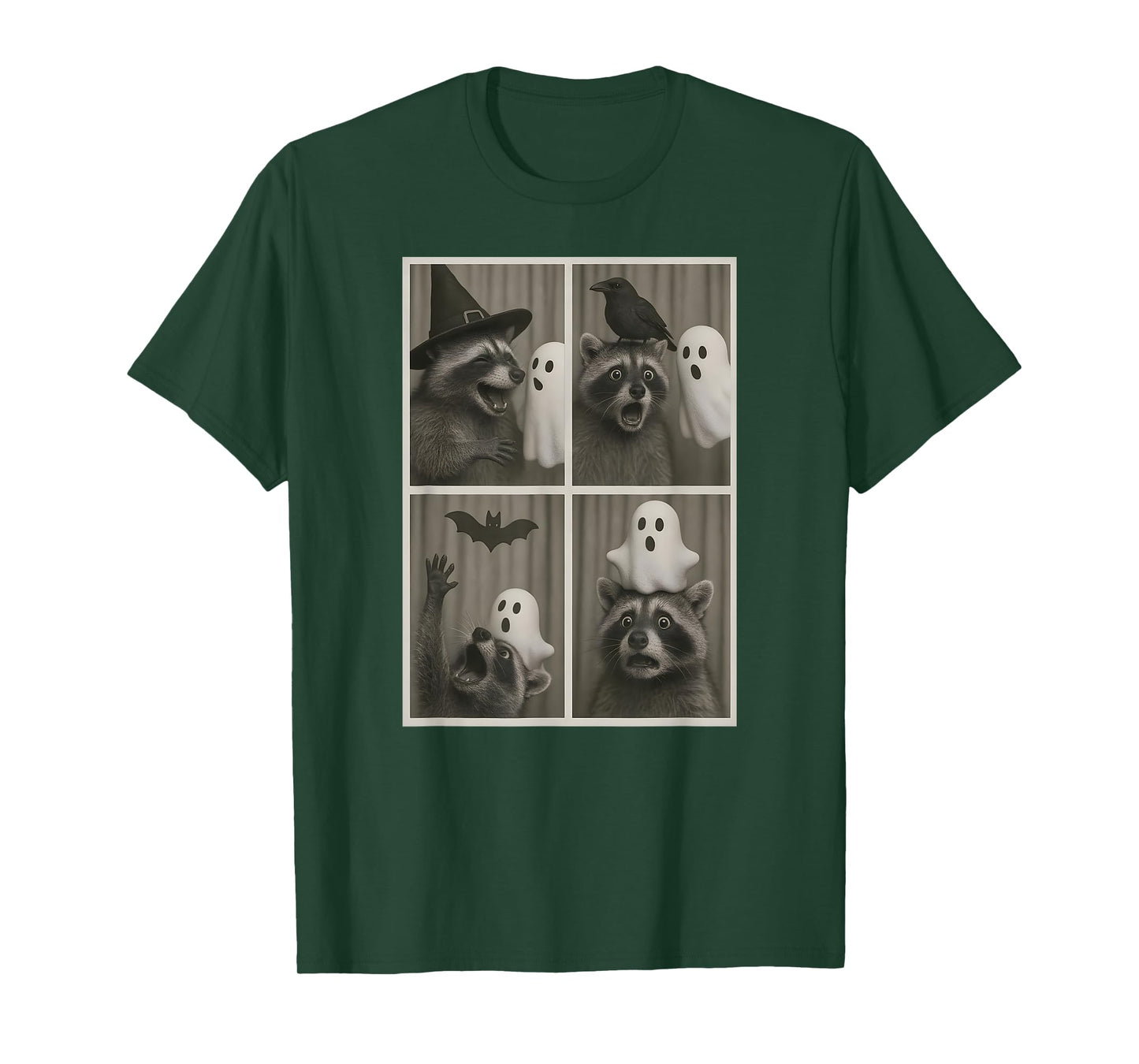 Funny Halloween Party Raccoon Photo Cabin Design T-Shirt