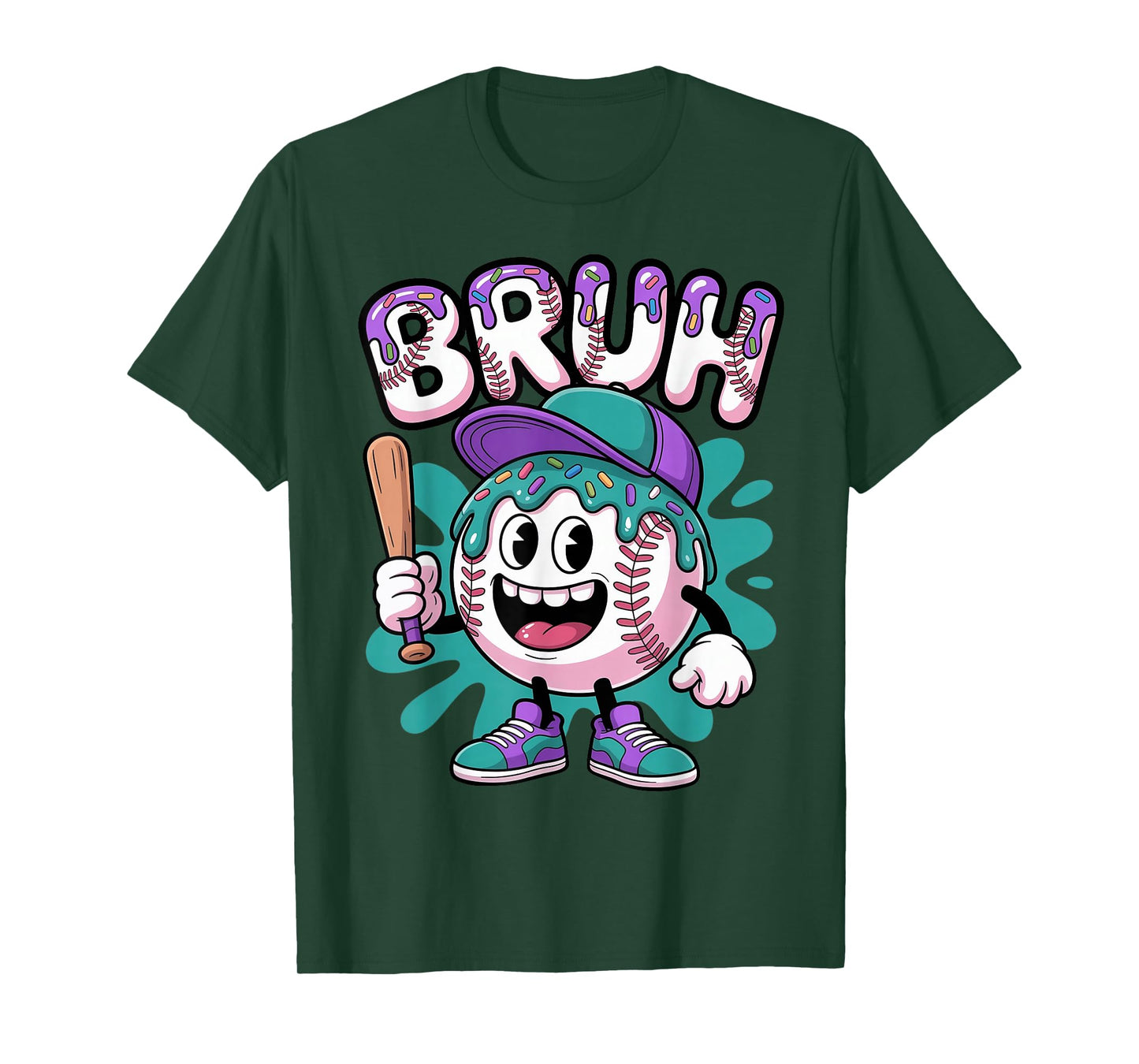 Funny Bruh Baseball Drip Ice Cream Dripping Baseball Boys T-Shirt