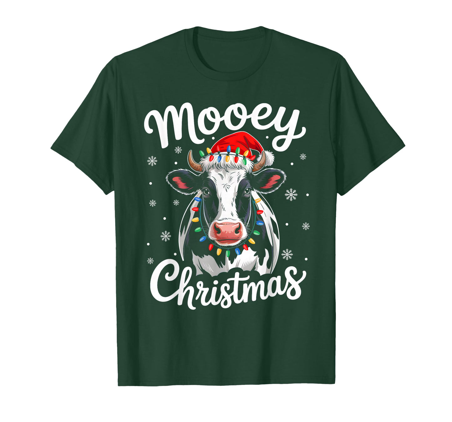 Mooey Christmas Lights Santa Hat Xmas Pajamas Cow Lover T-Shirt