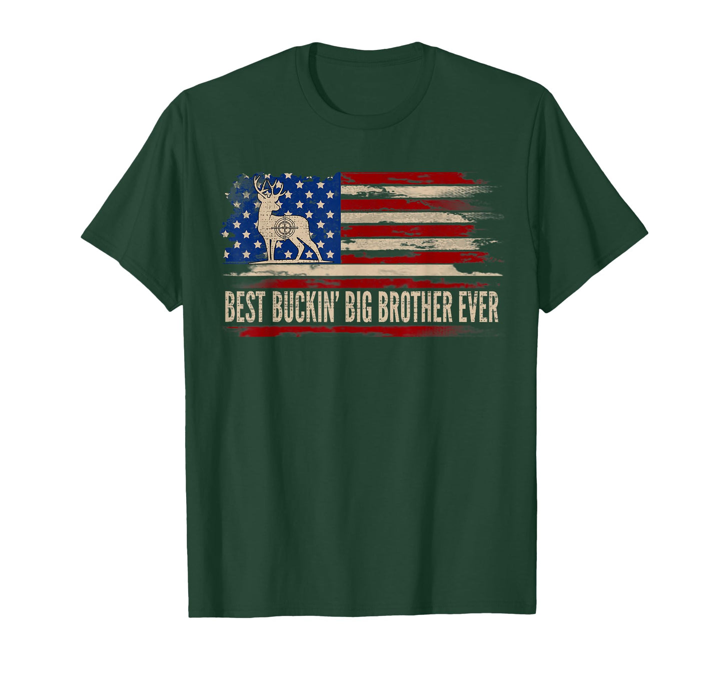 Best Buckin' Big Brother Ever American USA Flag Deer Hunting T-Shirt