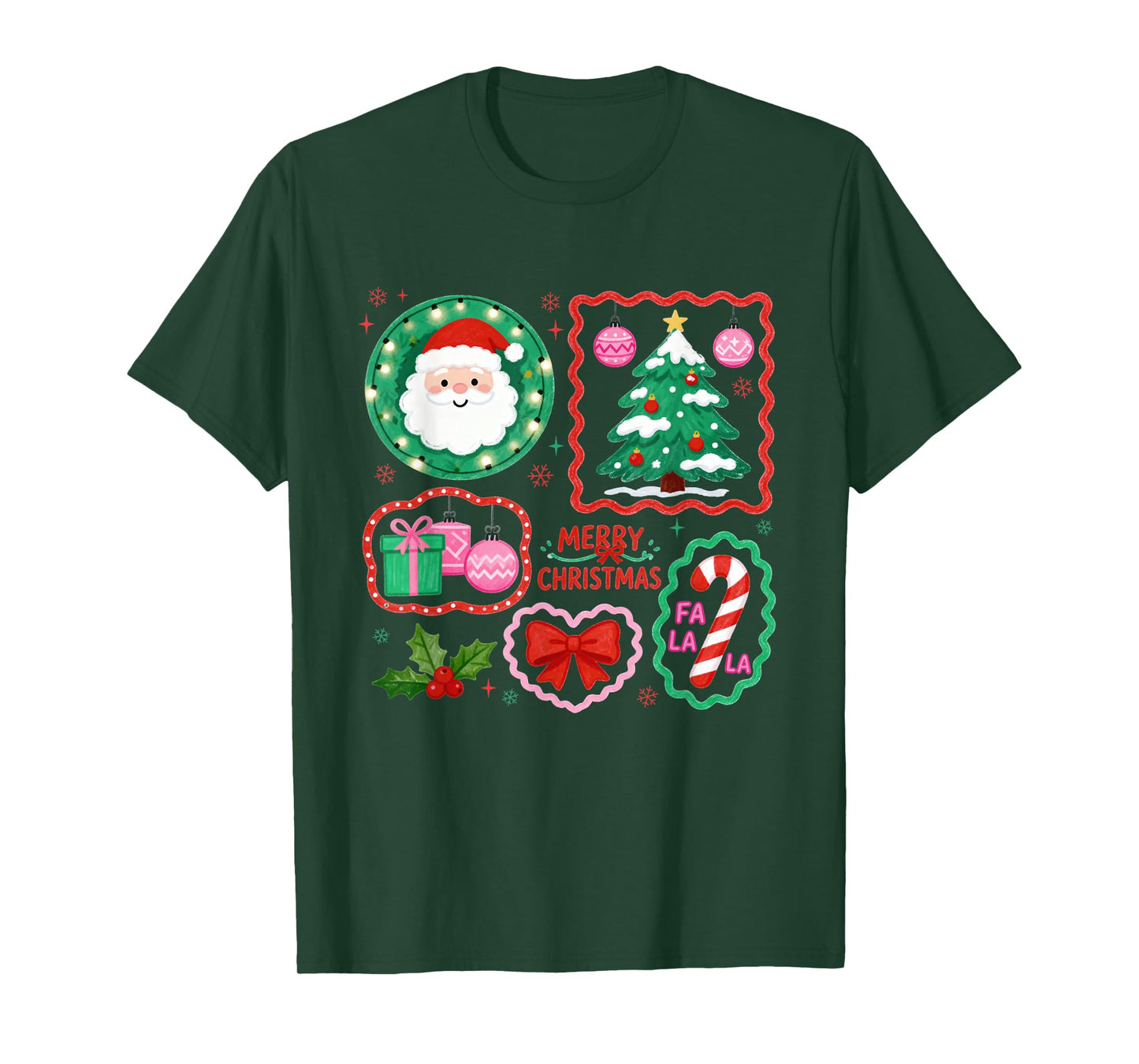 Preppy Merry Christmas Coquette Bow Santa Claus Xmas Holiday T-Shirt