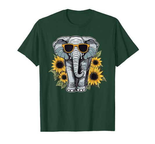 Elephant with Sunglasses and Sunflowers T-Shirt