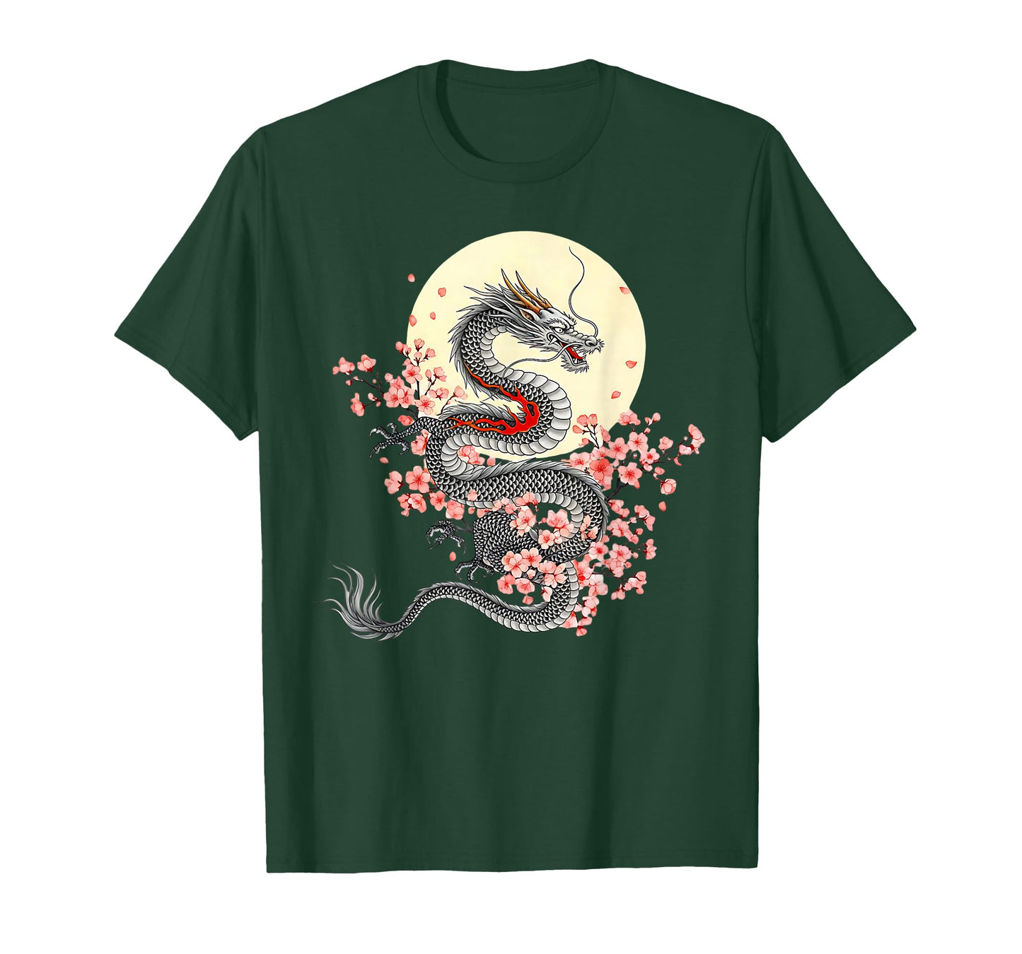 Japanese Dragon Sakura Moon Asian Cherry Blossoms Dragon T-Shirt