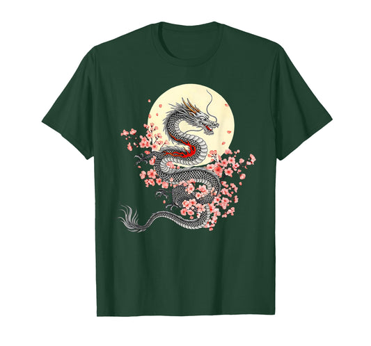 Japanese Dragon Sakura Moon Asian Cherry Blossoms Dragon T-Shirt