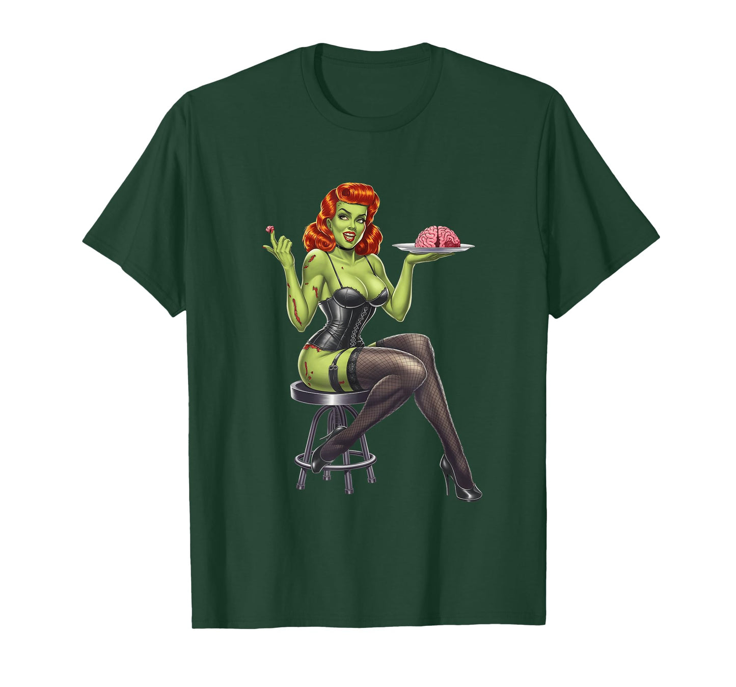 Retro Zombie Pin Up Girl Burlesque Vintage Horror Halloween T-Shirt