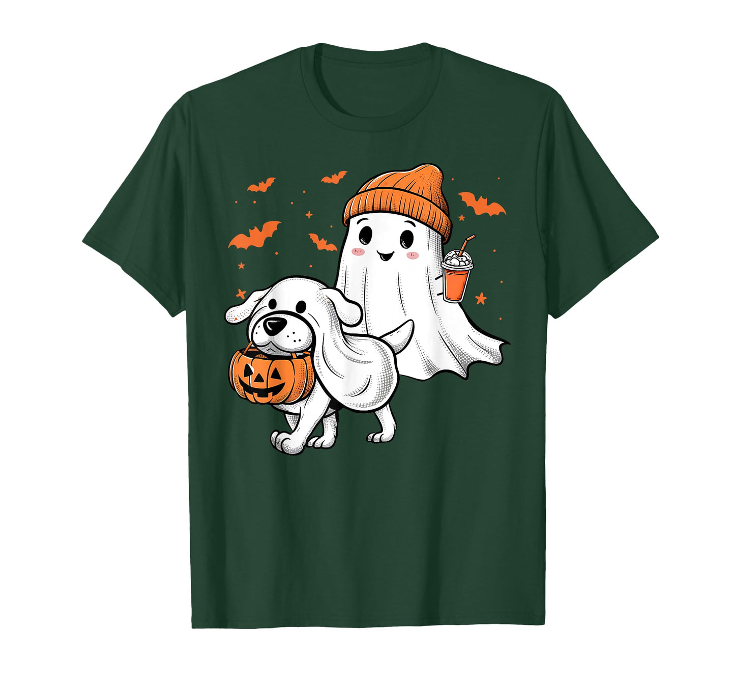 Cute Ghost Walking Dog Coquette Bow Halloween Dog Lover Girl T-Shirt