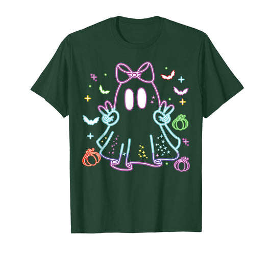 Boo Ghost Spooky Season Girls Kids Glow in Halloween Night T-Shirt