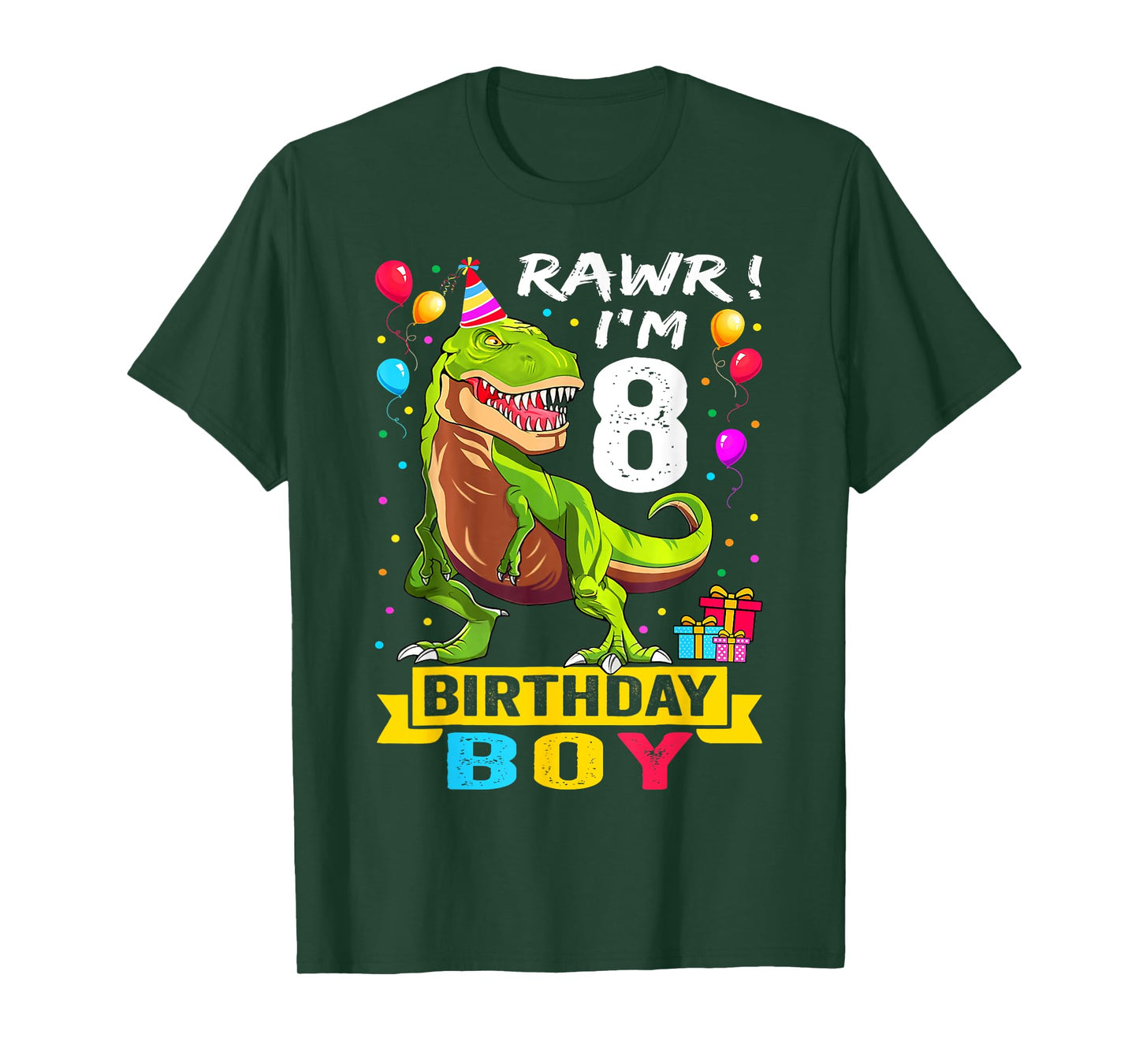 Kids 8 Year Old Shirt 8th Birthday Boy T Rex Dinosaur T-Shirt