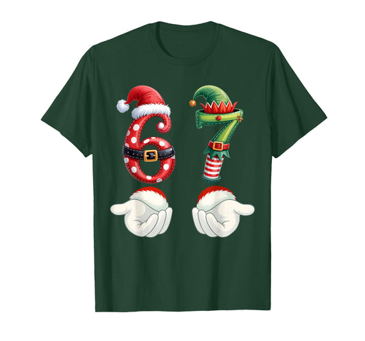 Funny 67 Christmas Pajamas Six Seven Meme 6 7 Elf Santa Xmas T-Shirt