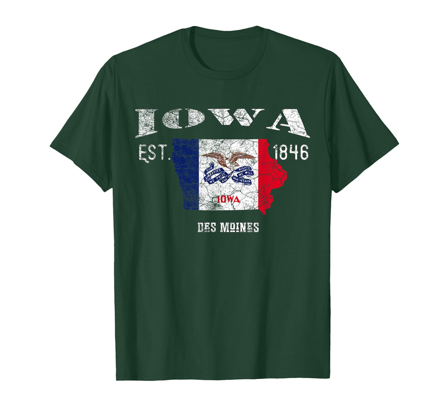 Vintage Iowa US State Flag and Map, Des Moines Tee T-Shirt