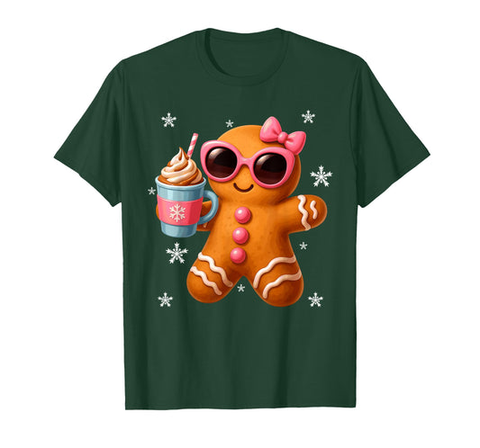Gingerbread Drinking Hot Chocolate Merry Christmas Girls T-Shirt