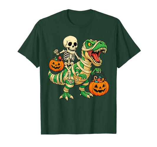 Dinosaur Mummy Skeleton Costume Kids, Spooky Halloween T-Shirt