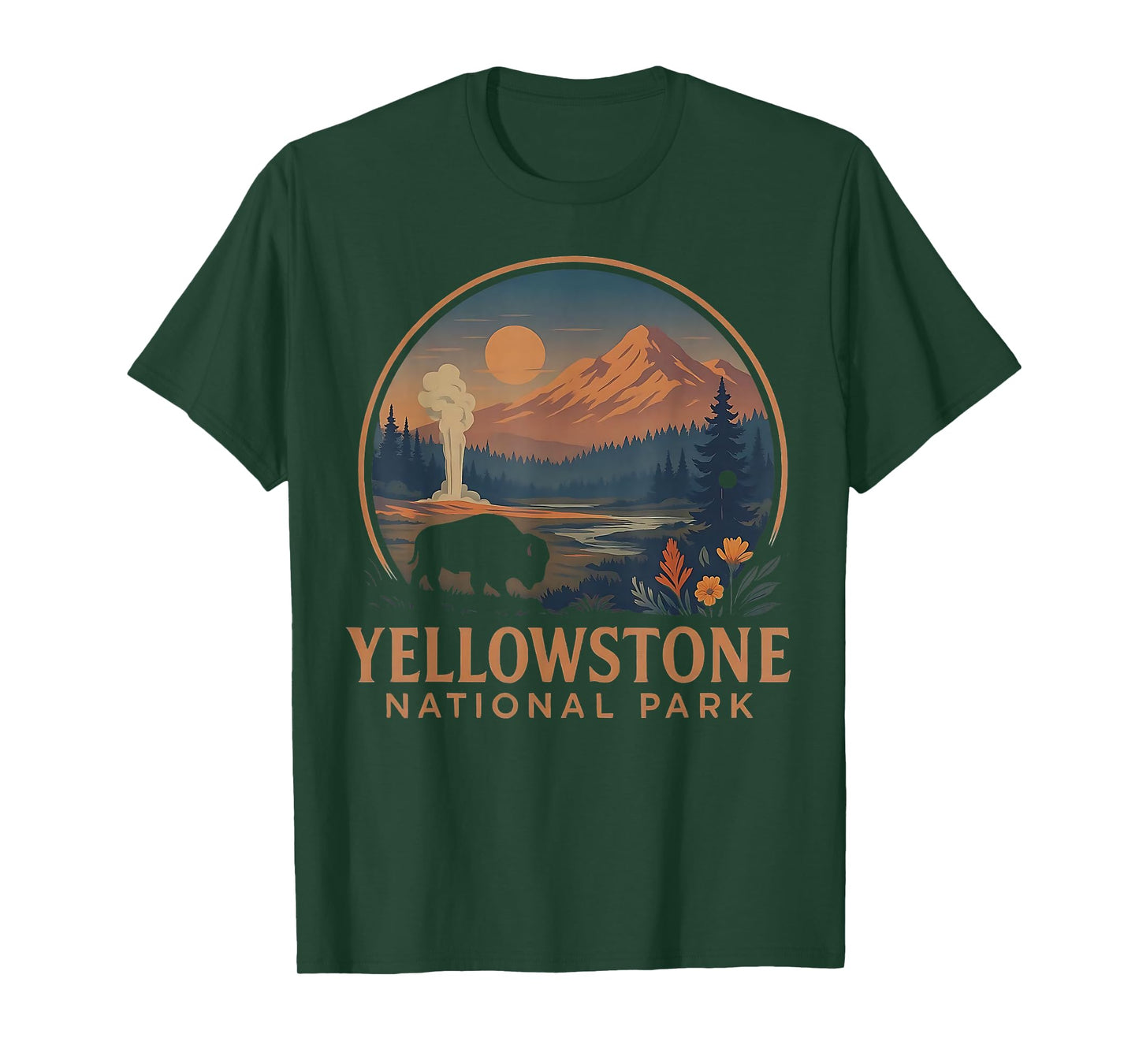 Yellowstone National Park US Bison Vintage Hiking Camping T-Shirt
