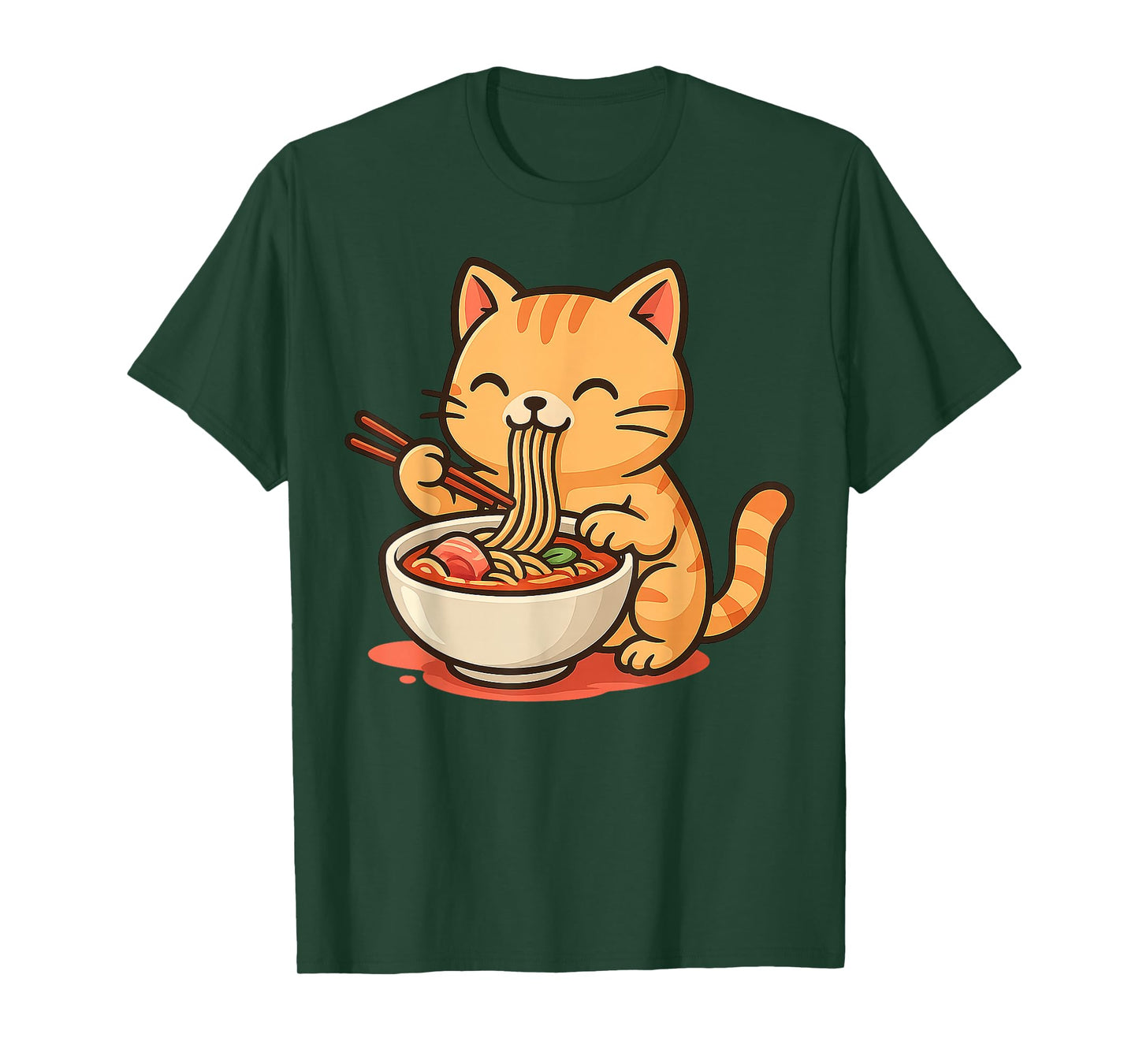 Anime Kawaii Cat Eating Ramen Noodles Men Women Teen Kids T-Shirt