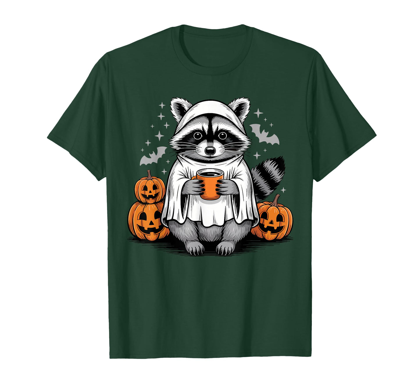 Cute Ghost Pumpkin Halloween Raccoon Costume Raccoon Lovers T-Shirt