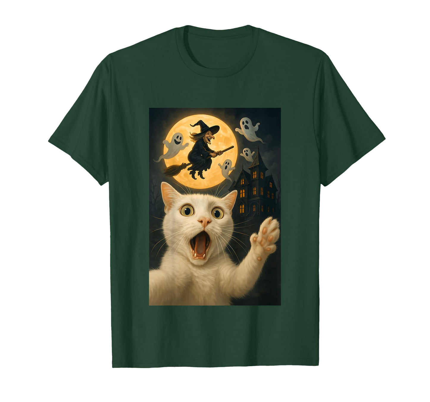 Halloween Cat Selfie Scary House Ghosts Funny Cat Halloween T-Shirt