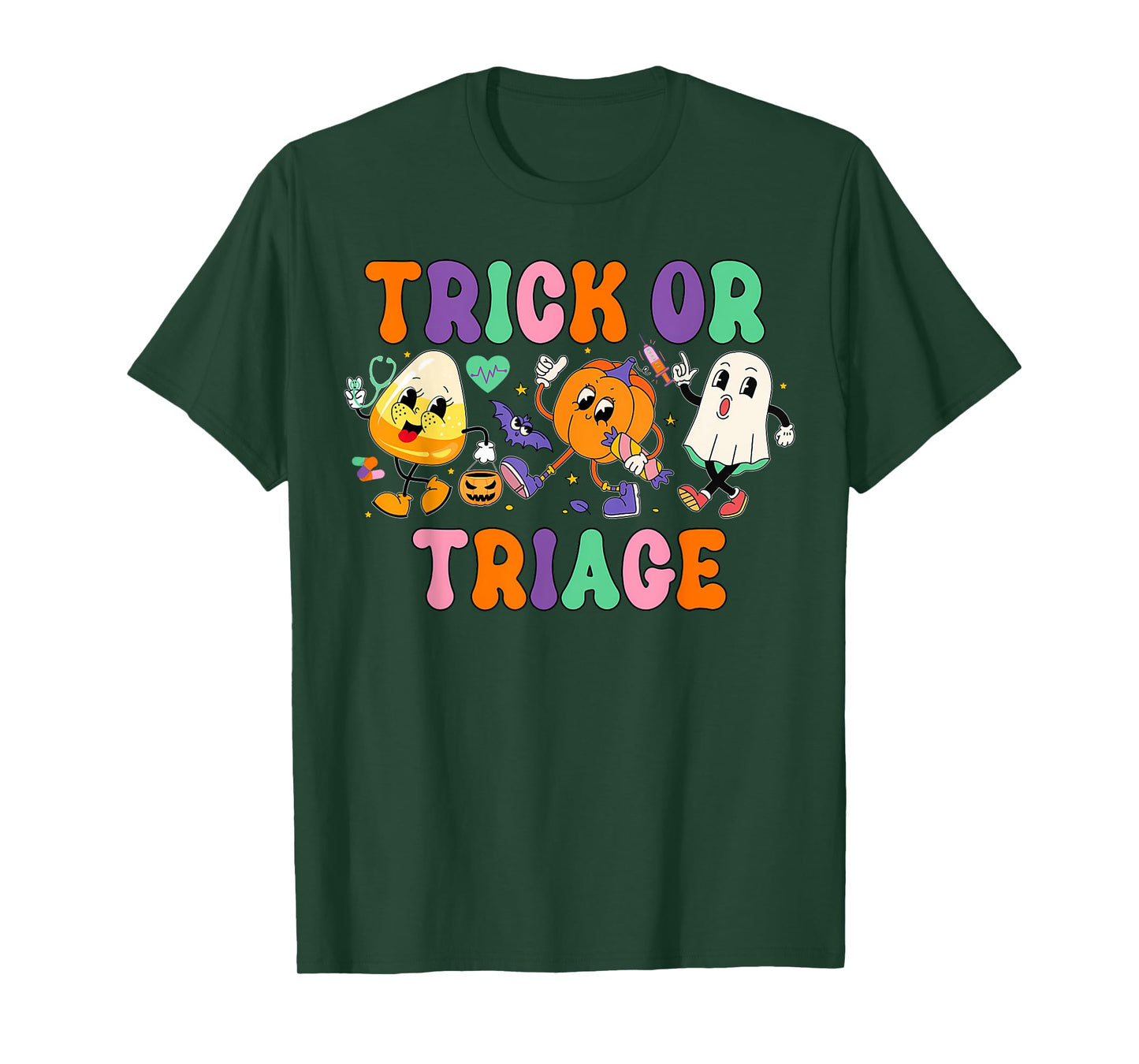 Trick or Triage Nurse Ghost Pumpkin Halloween Spooky Costume T-Shirt
