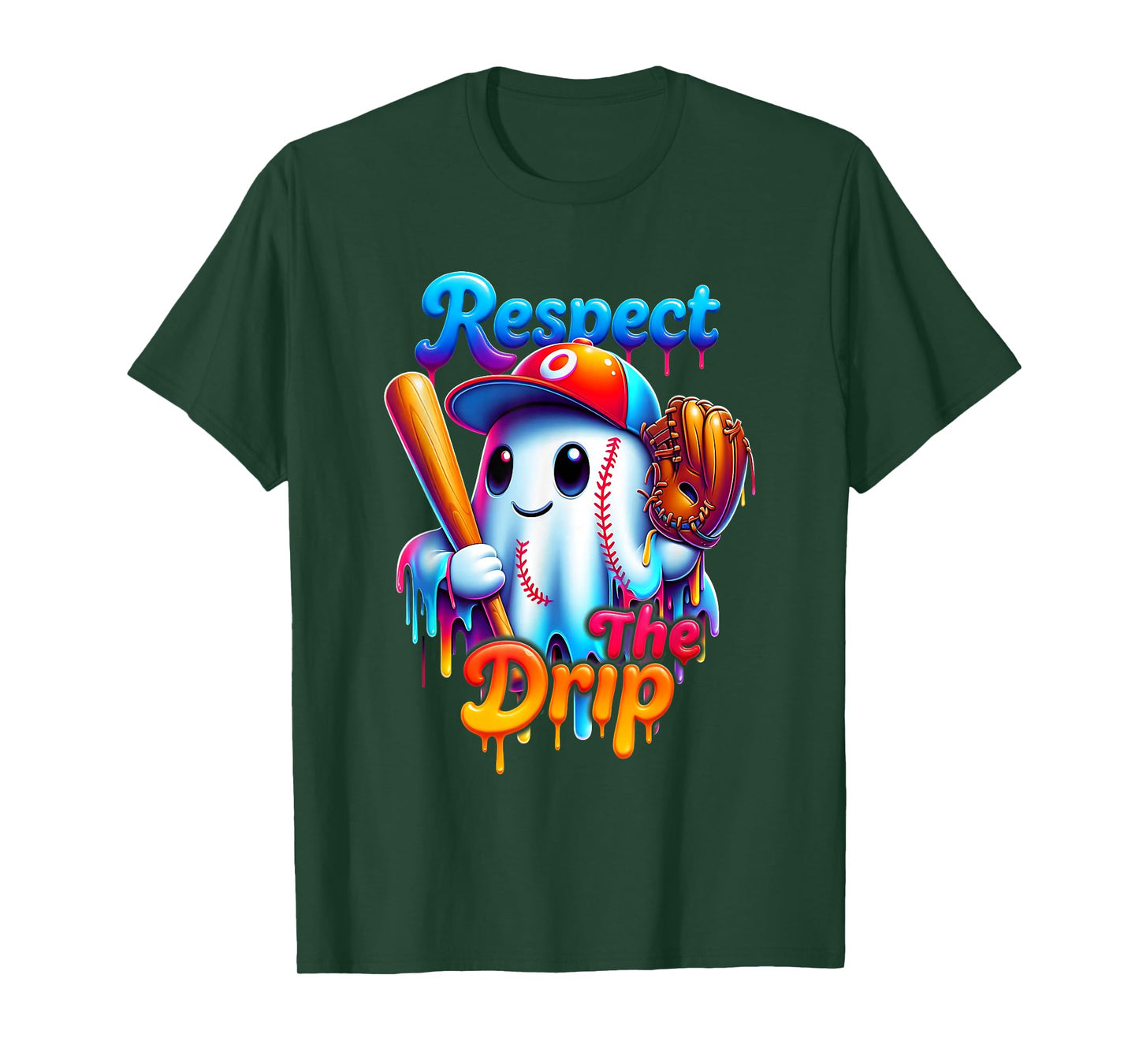 Ghost Baseball Spots Cool Halloween Ice Cream Drip T-Shirt