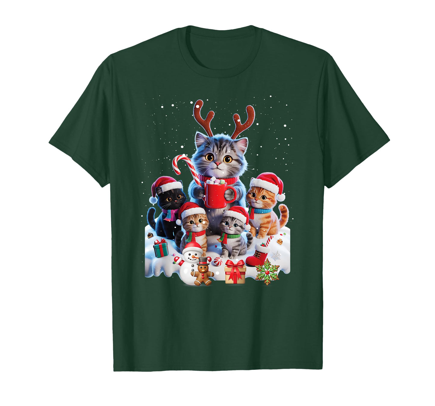 Christmas Cats Family Reindeer Santa Hats Snow Candy Cane T-Shirt