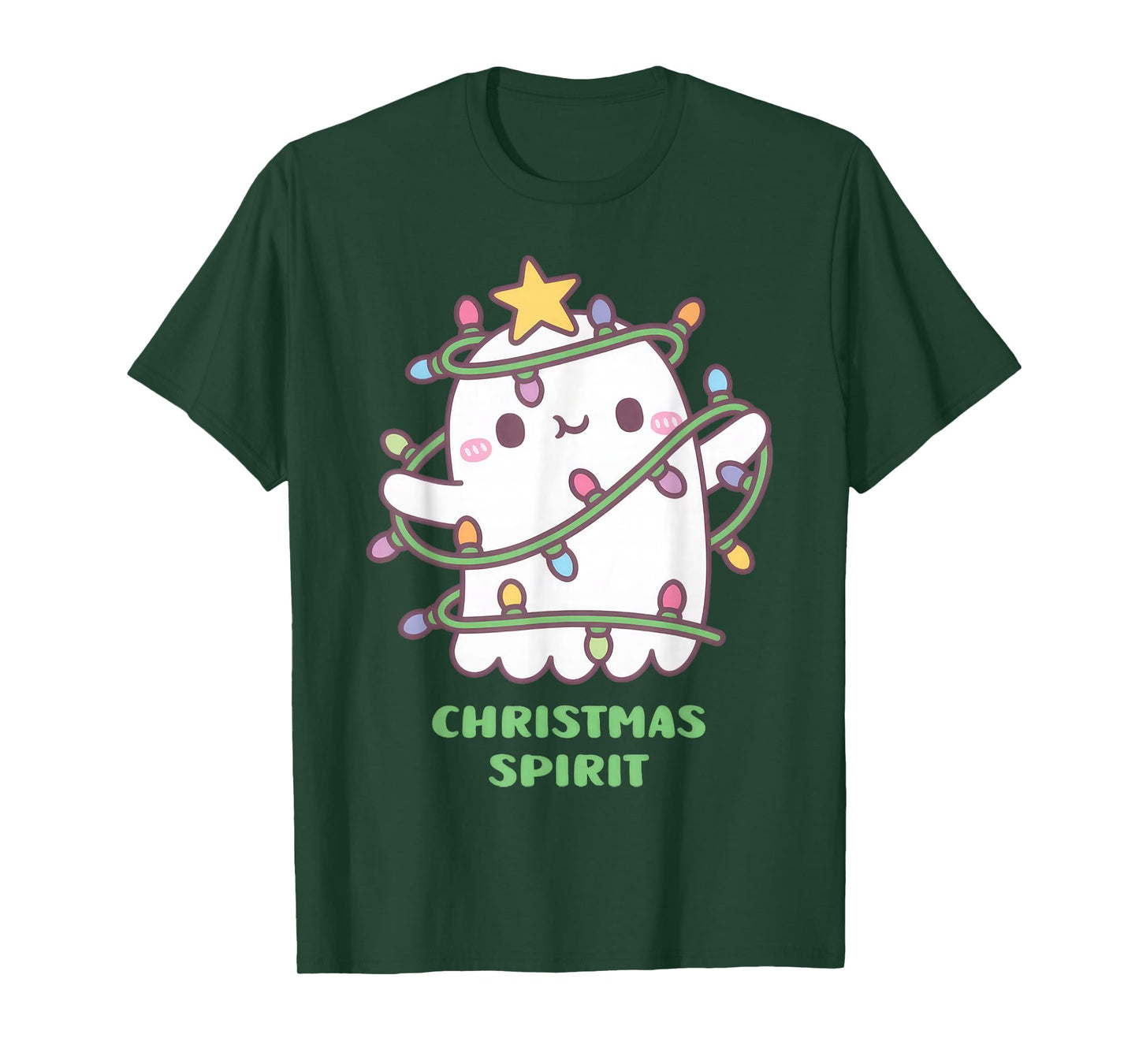 Funny Christmas Spirit, Cute Ghost With Christmas Lights Kid T-Shirt