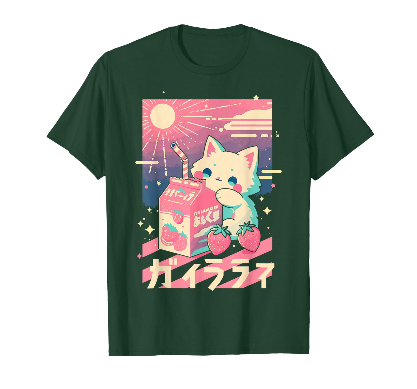 Cat Strawberry Milk Anime 90s Japanese Cat Japan T-Shirt