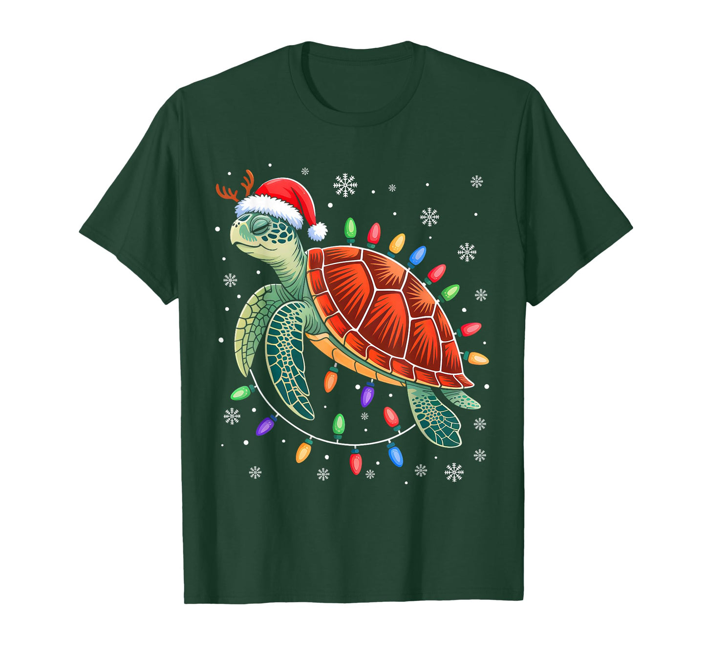 Sea Turtle Christmas Lights Santa Hat Funny Xmas Pajamas T-Shirt