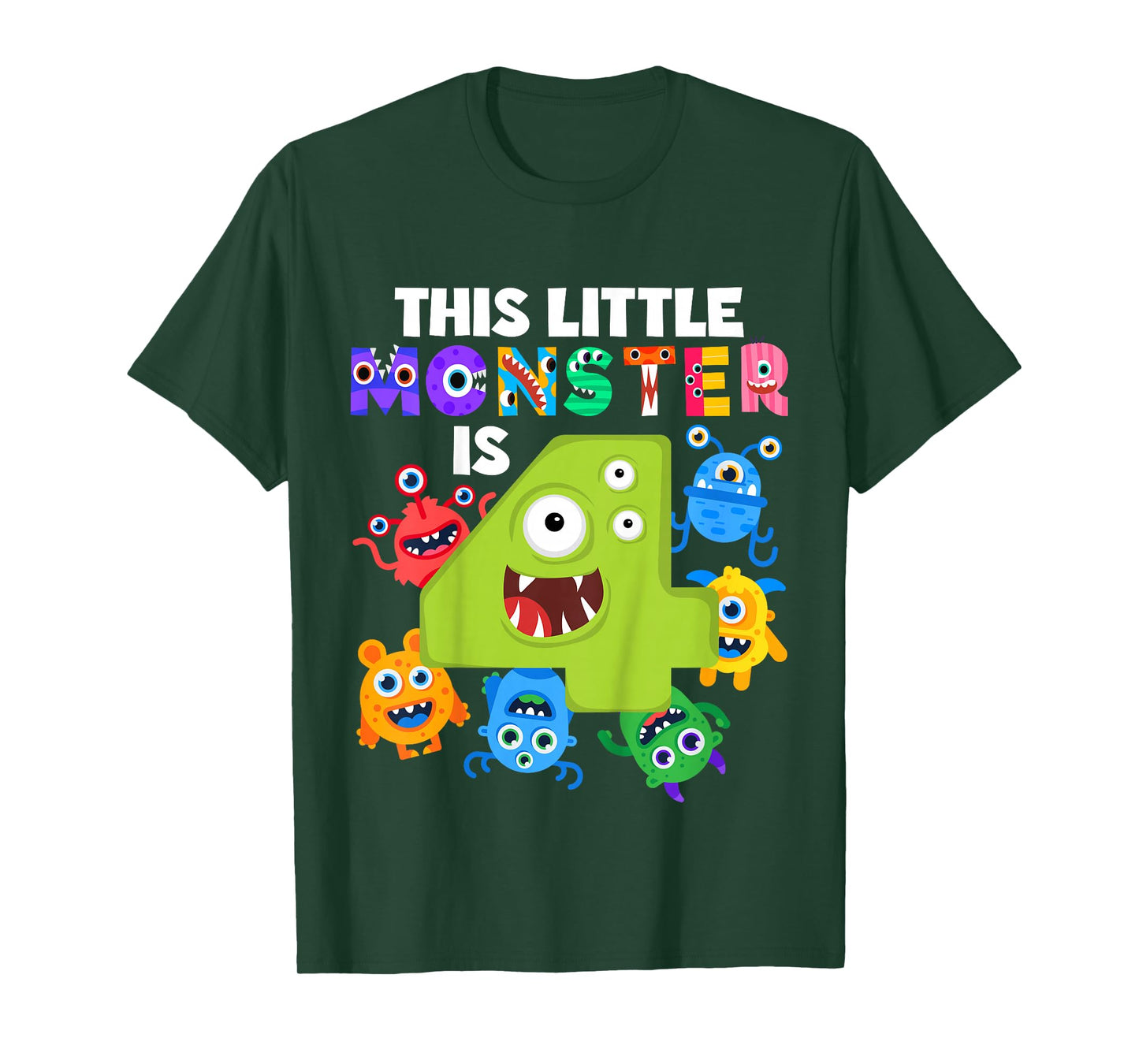 This Little Monster is 4 Four Years 4th Birthday Party Alein T-Shirt