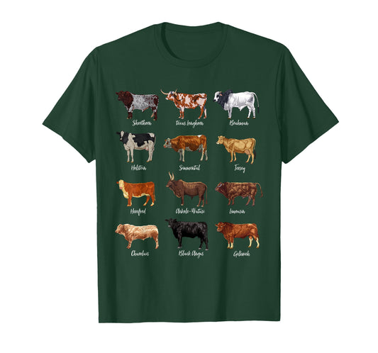 Cattle Drawings - Types of Cows T-Shirt