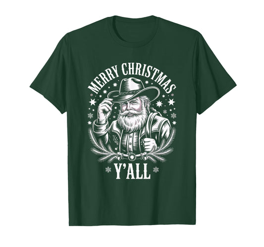 Cowboy Santa Claus Merry Christmas Y'all Western Country T-Shirt
