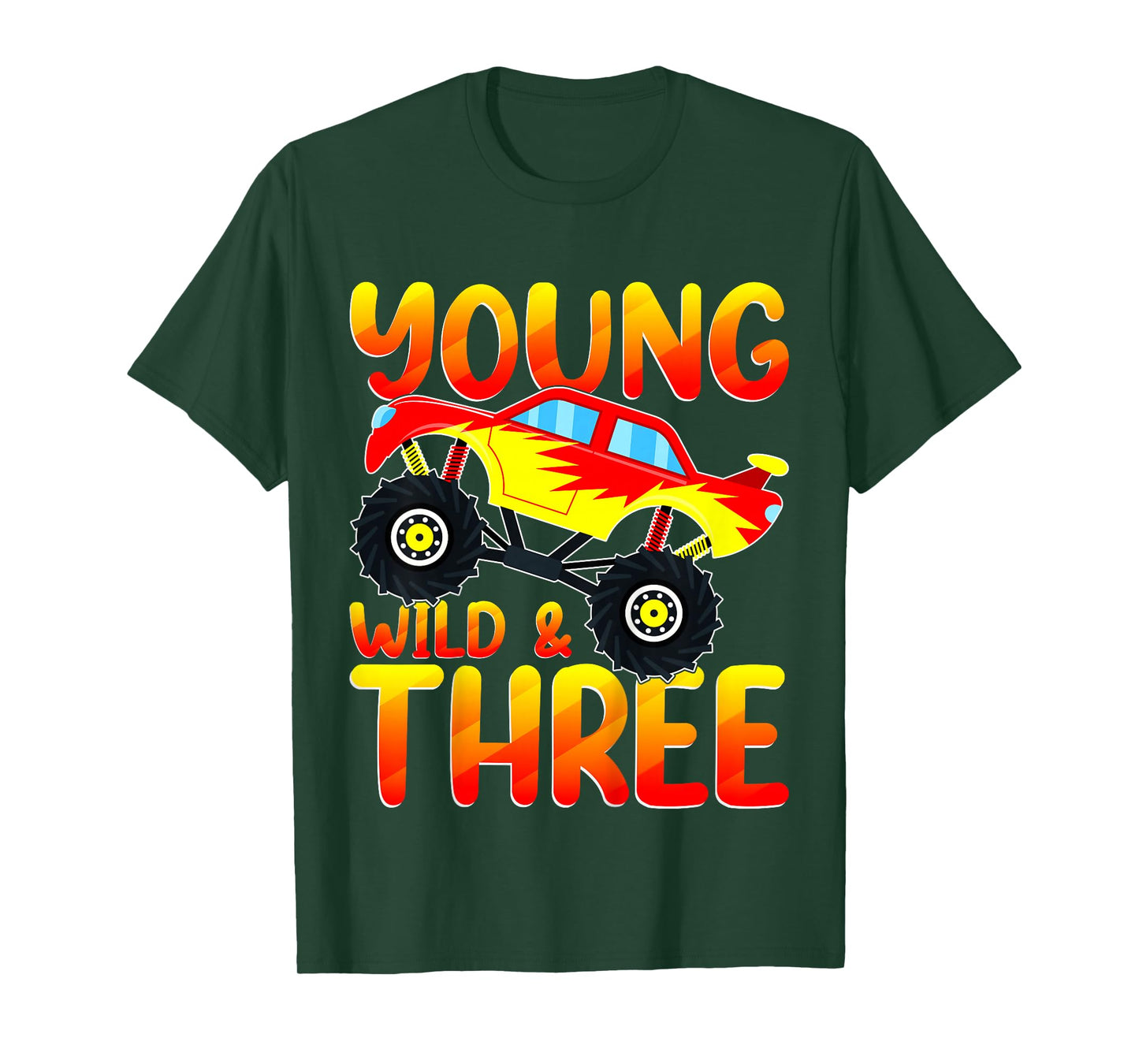 Young Wild And Three Monster Truck 3rd Birthday Kids T-Shirt