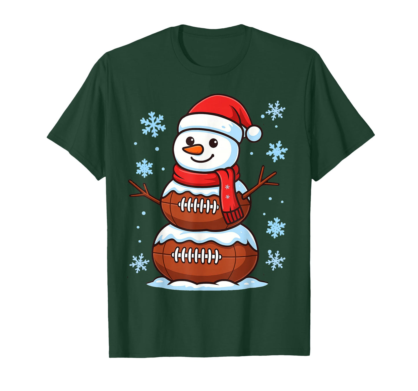 Merry Christmas Football Snowman Pajamas Funny Sports Xmas T-Shirt