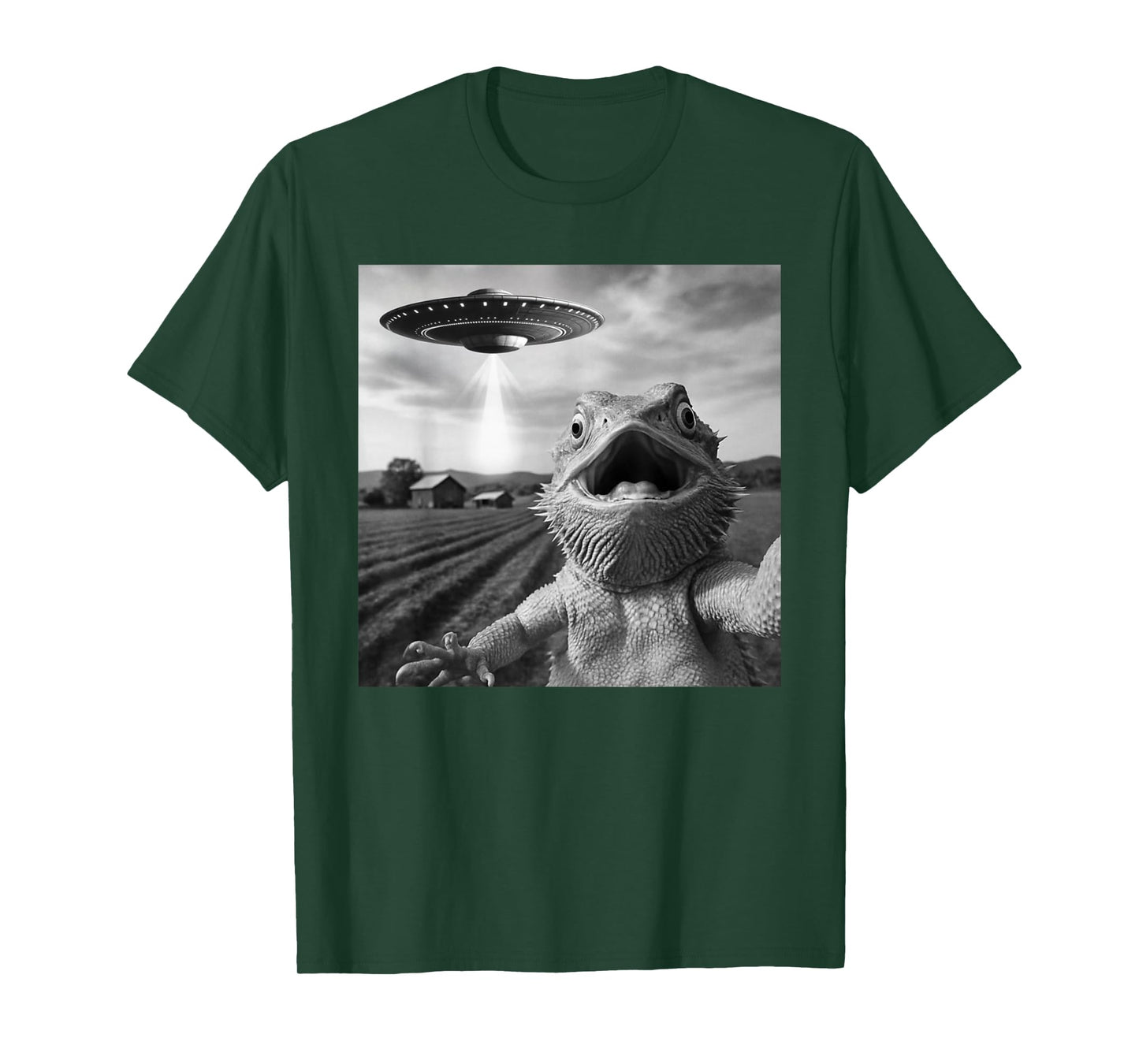 Funny Bearded Dragon Selfie With Alien UFO T-Shirt