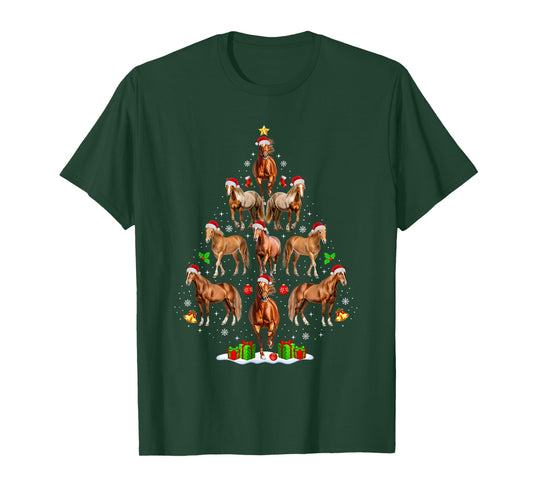 Horse Christmas Tree Lights Funny Xmas Santa Horse Lover T-Shirt