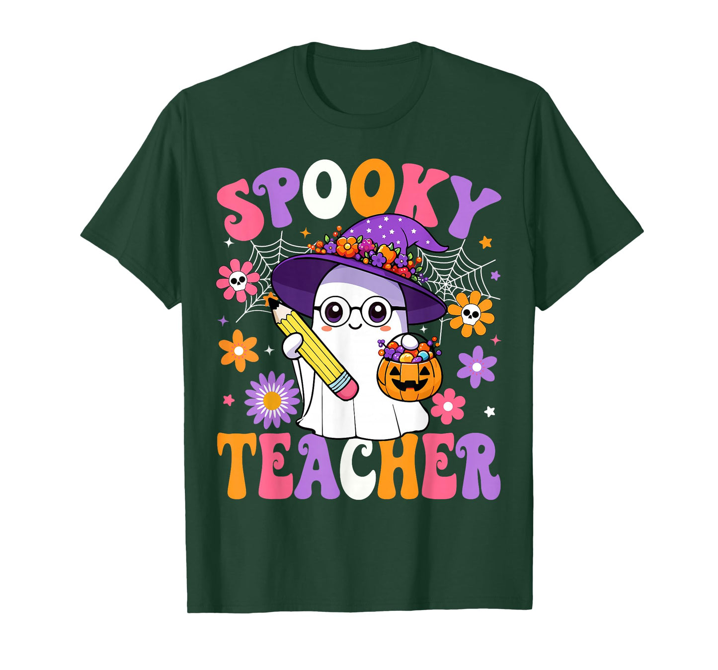 Trick Or Teach Spooky Teacher Ghost Funny Halloween Teacher T-Shirt